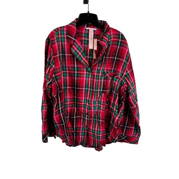 NWT Victoria Secret Plaid Pajama Set Long Sleeve Button Up Cotton Red XL - Picture 4 of 11